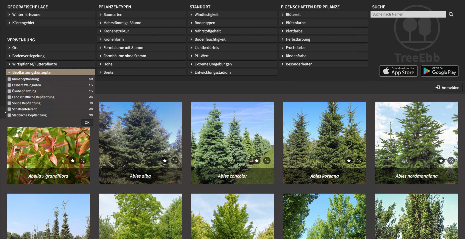 TreeEbb filter Bepflanzungsconcepten