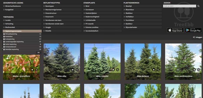 TreeEbb screenshot beplantingsconcepten